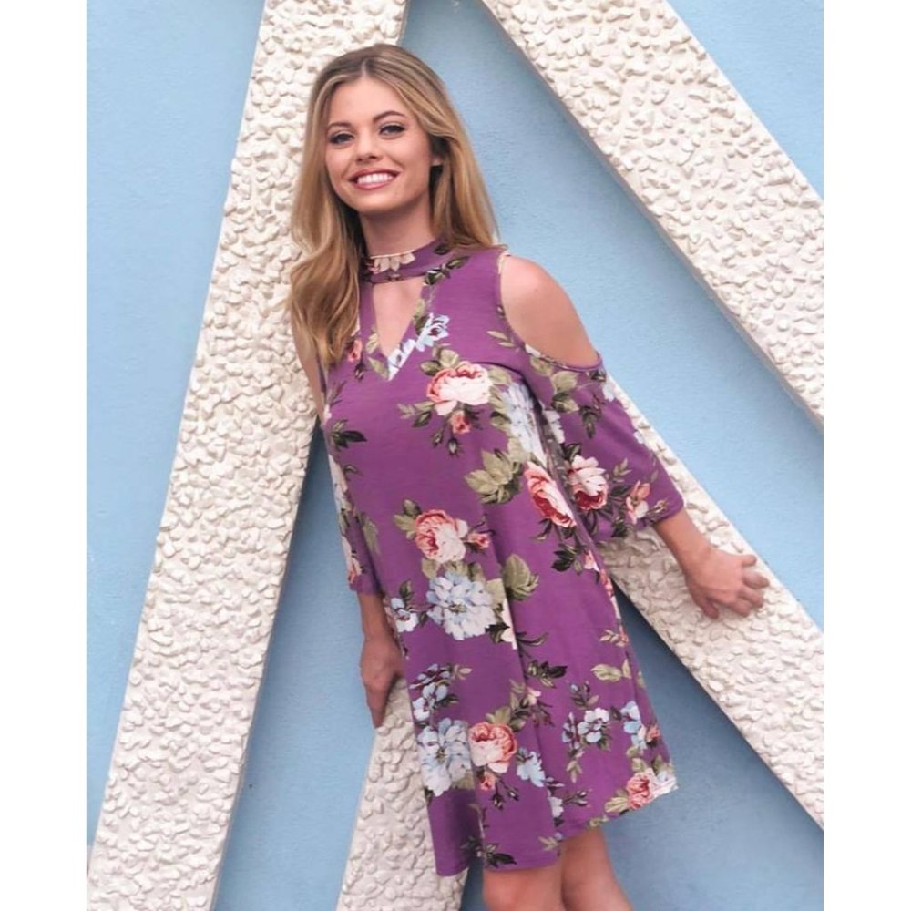 Oddi Floral Choker Swing Dress, Orchid